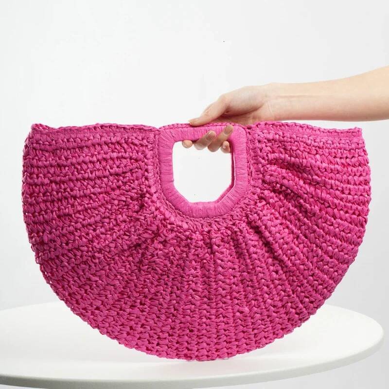 Casual Rattan Woven Handbag Large Capacity Designer Women's Straw Summer Half-Moon Beach Tote Shopping Bag - view 5