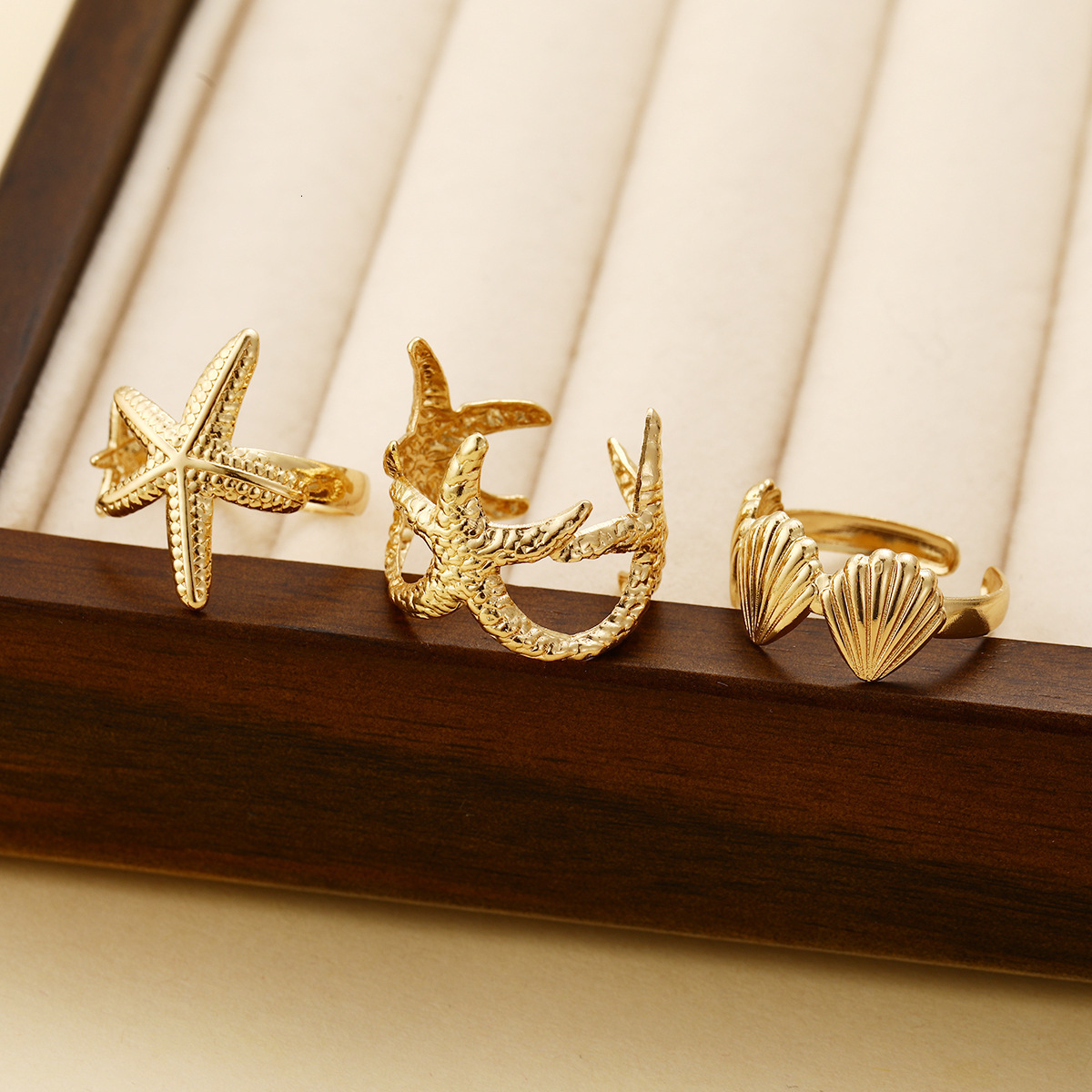 European and American Cross-Border Hot Sale Summer Beach Shell Starfish Adjustable Open Niche Style Ring Wholesale - view 4