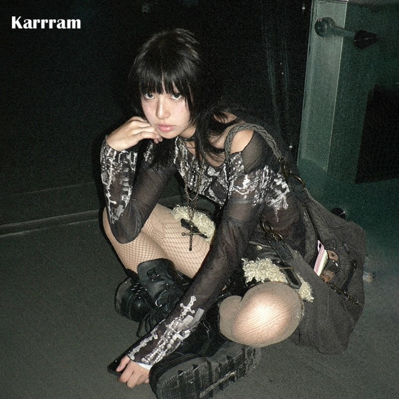 Karrram Grunge Aesthetics Mesh Tops Japanese Y2k Tattoo Print Sheer Vintage Harajuku See Through Long Sleeve Tshirt Gothic 260625