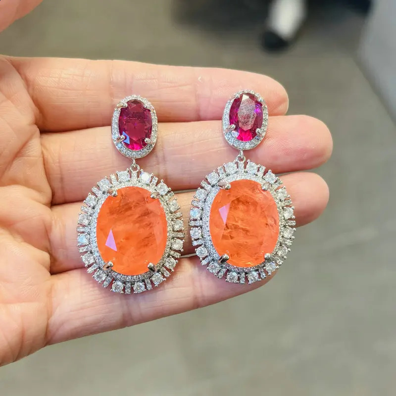Bilincolor Fashion Cubic Zirconia Orange Oval Drop Earring for Women 260625 - view 6