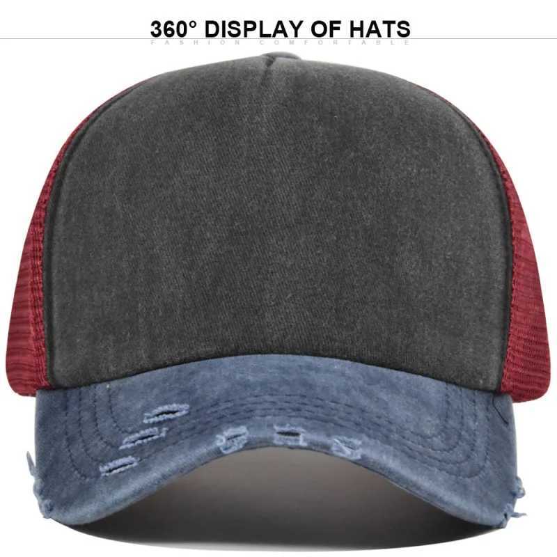 Broken New Unisex Color Block Style Baseball Hats Distress Breathable Mesh Sunshade Retro Trucker Caps Versatile Simple Fashion M260626 - view 5