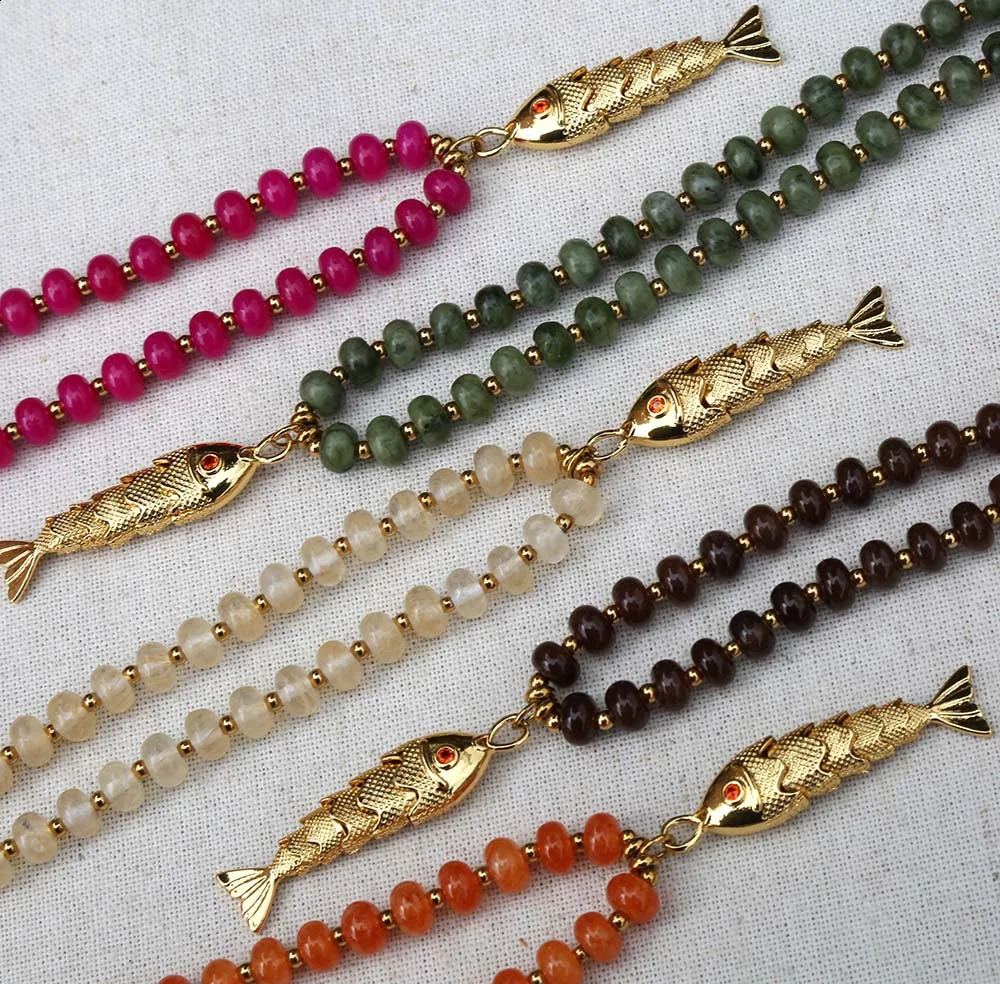 2026 latest Swingable gold-plated small fish pendant colored natural stone abacus beads stainless steel spacer beads necklace 260626 - view 6