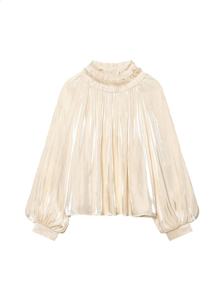 Elegant Shirt For Women 2026 Spring Office Lady Ruffle Neck Loose Long Sleeved Blouse Chic Soft Ladies Commuter Top 260626