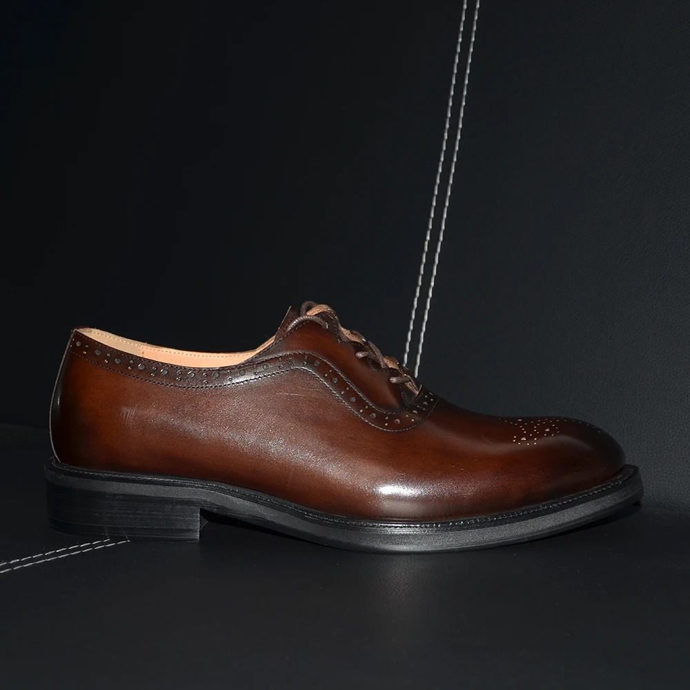 Classy Mens Oxfords Wedding Formal Shoes Handmade Genuine Leather Lace-up Brogue Round Toe Business Office Dress Shoes for Men 260626 - view 5