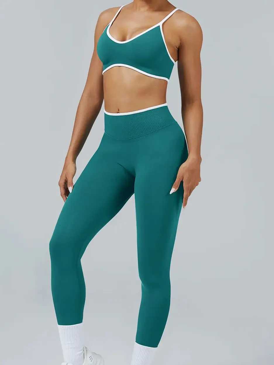 Set Womens Color Block Yoga Sports Bra High Waisted Shorts Butt Lifting Tummy Control Workout Gym Fitness Running Activewear M260626 - view 7