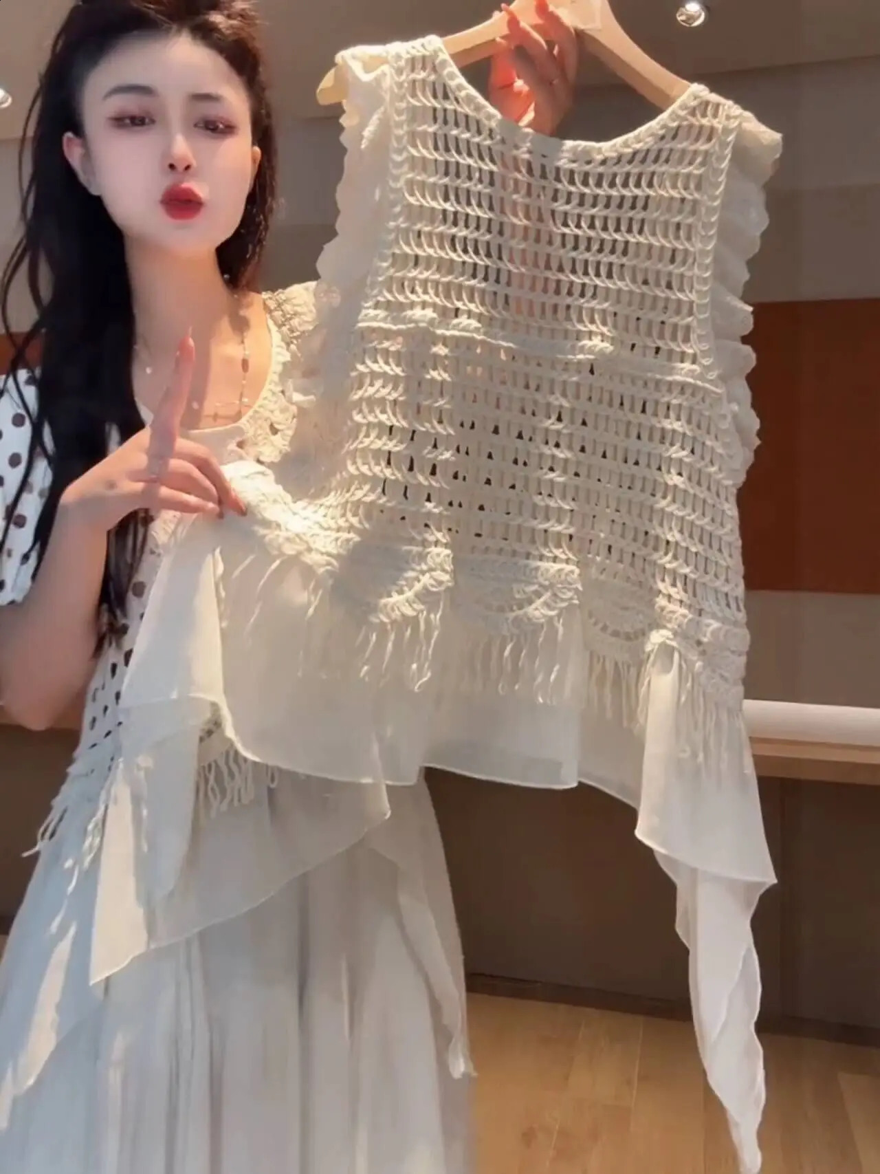 Summer Vacation Style Hollow out Loose Tank Top Womens Knitted Layering Shirt Cotton Regular Fit Sun Protection Tops J163 260618 - view 5