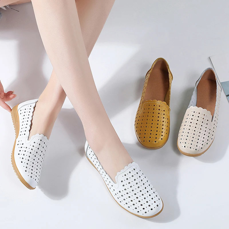 Summer Women Fashion Casual Shoes Leather Slipon Flats Loafers Ladies ner Sneakers Hollow Out Breathable Womens Moccasins 260626 - view 5