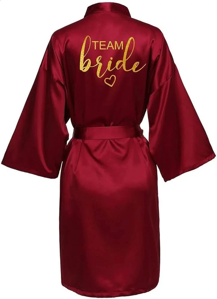 Wedding Party Team Bride Robe Kimono Satin Pajamas Bridesmaid Bathrobe Gold Letter SP093260622 - view 6
