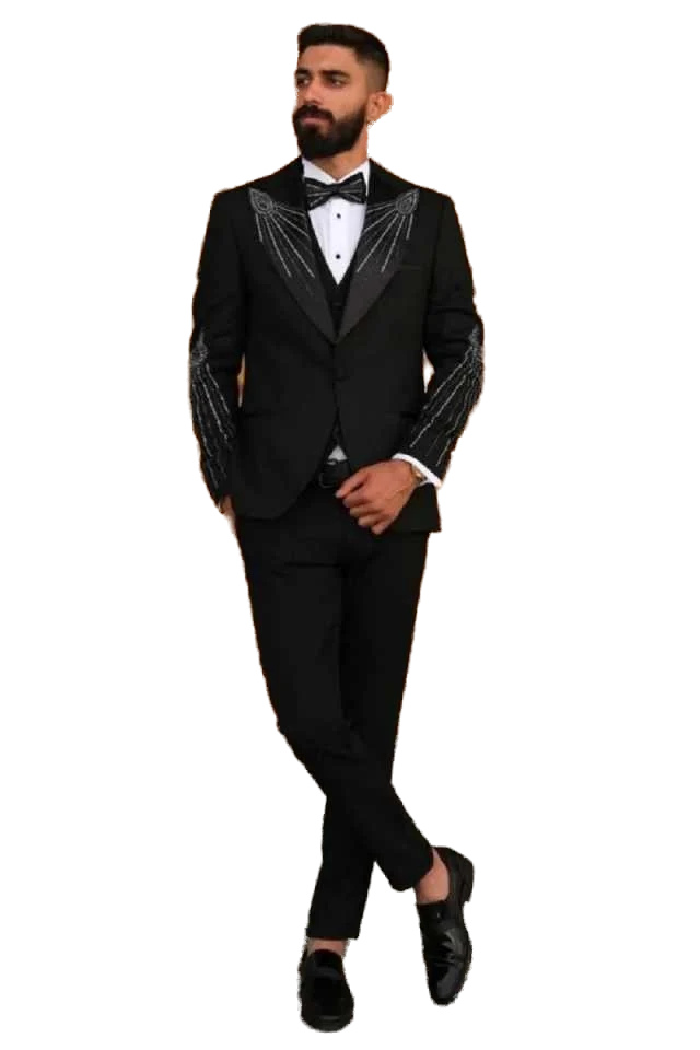 Sparkling Mens Suits 2 Pieces Blazer Pants Peaked Lapel Beading Special Occasion Wedding Party Prom Customized trajes de hombre - view 5