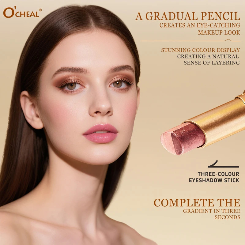 OCHEAL Three Color Eye Shadow Stick Gradient Delicate Shiny Waterproof Glitter Eye Shadow Waterproof Long-Lasting Eye Cosmetics 260626 - view 6