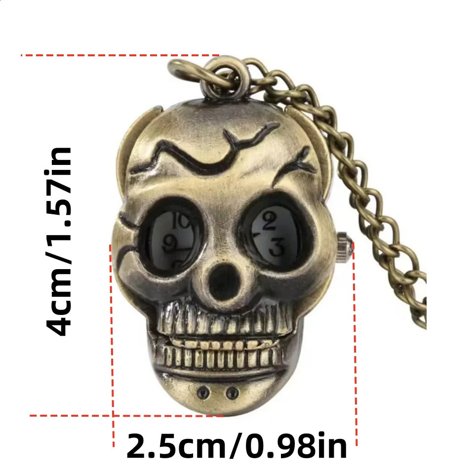 Retro Bronze Steampunk Skull Quartz Pocket Watch Necklace Pendant Clock Chain Men And Women Chain Halloween Gift 260626 - view 6