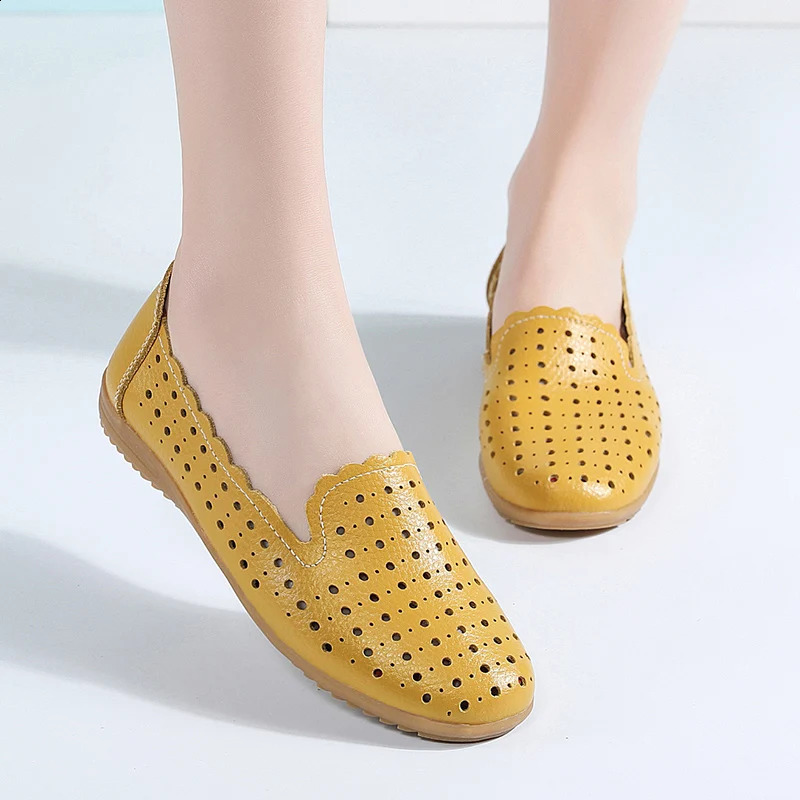Summer Women Fashion Casual Shoes Leather Slipon Flats Loafers Ladies ner Sneakers Hollow Out Breathable Womens Moccasins 260626 - view 6