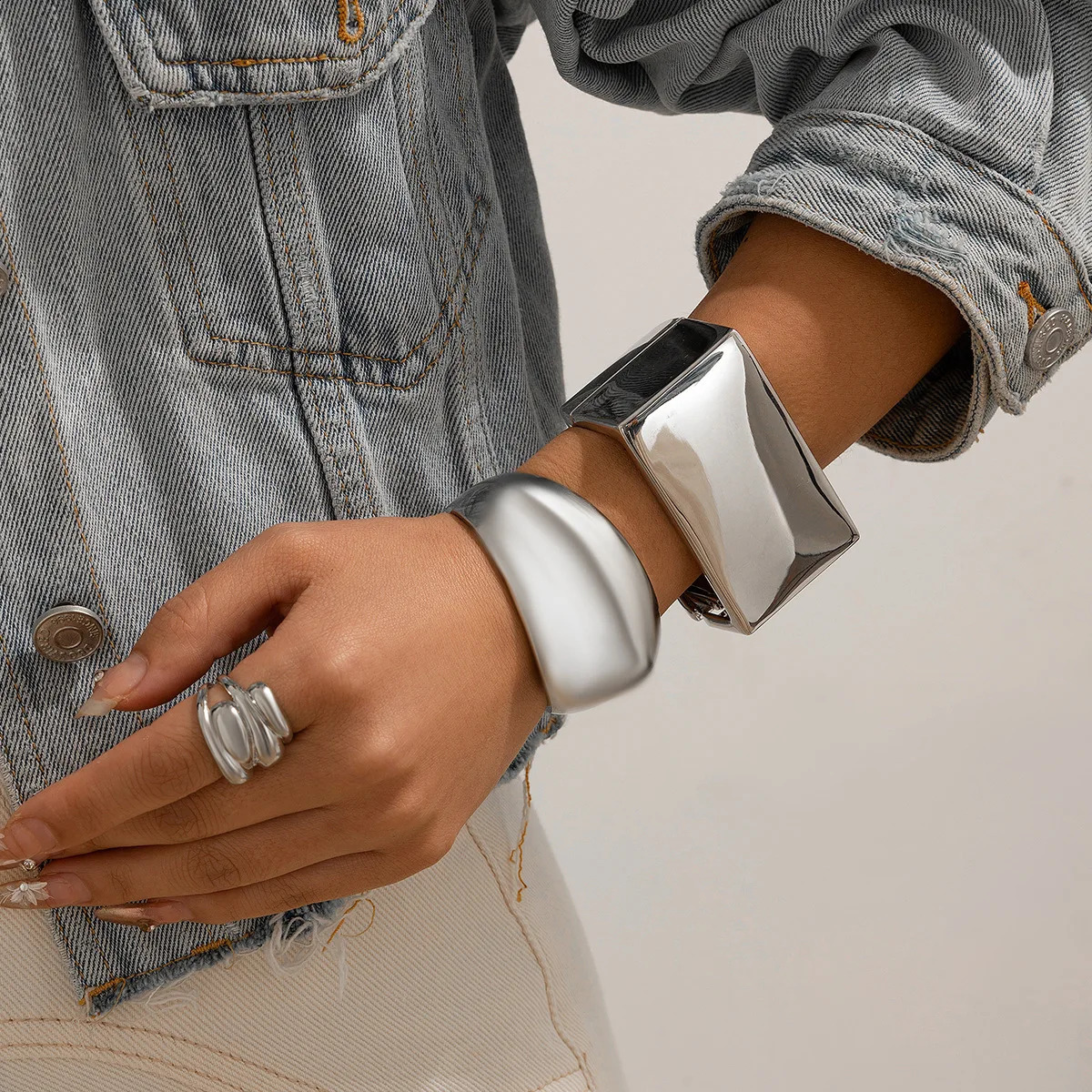 KMVEXO Exaggerated Alloy Open Cuff Bracelet Bangle For Women y Big Bracelets Gold Silver Color Manchette Grunge Jewelry 260623