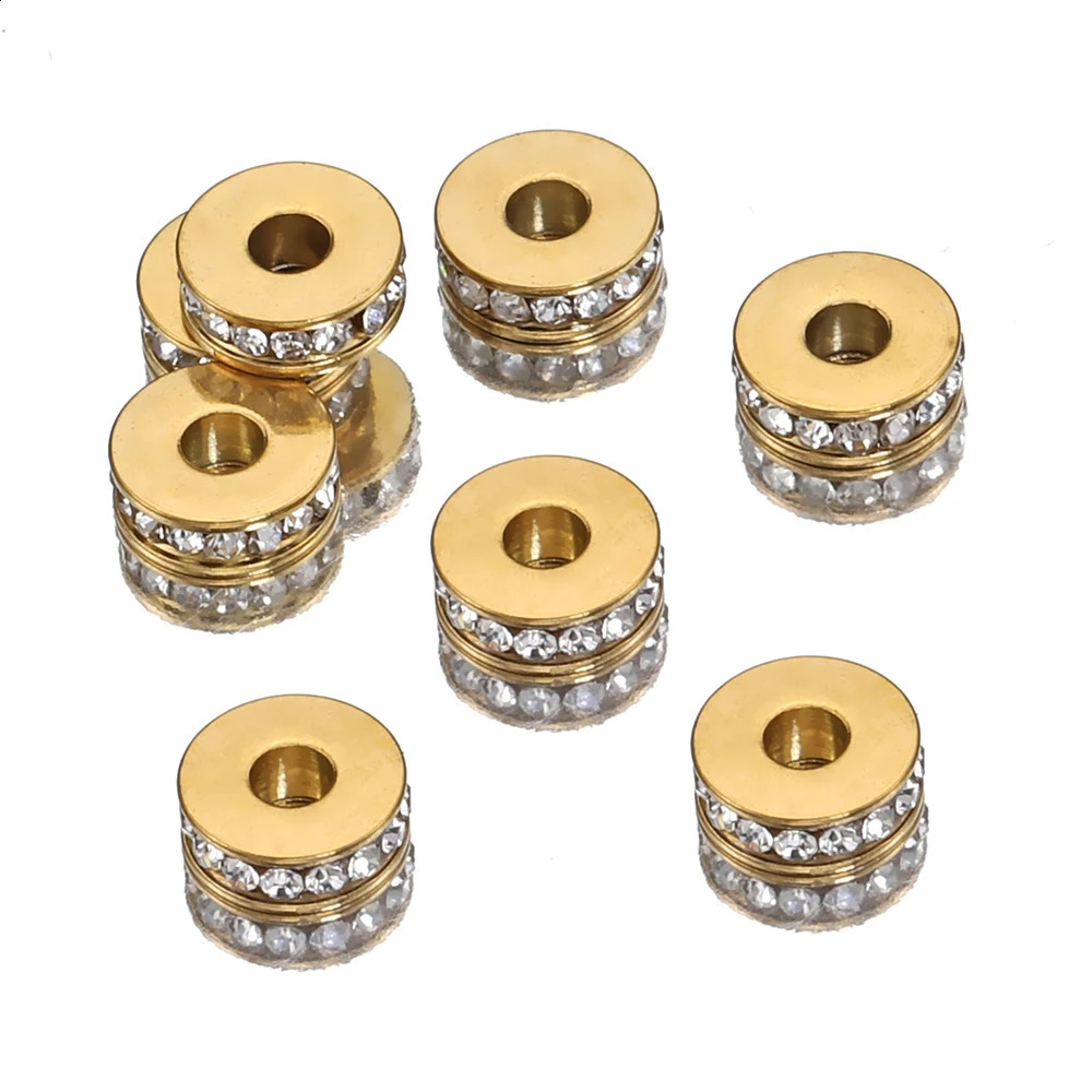 10pcs Stainless Steel Rhinestone Beads 7mm Flat Round Crystal Rondelle Spacer Bead for Jewelry Making DIY Bracelet Necklace 260623 - view 7