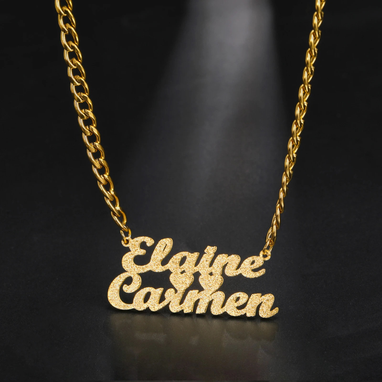 Sipuris Custom Name Necklace Women Jewelry Stainless Steel Golden Choker Cuban Chain Heart Ribbon Nameplate Pendant 260615 - view 5