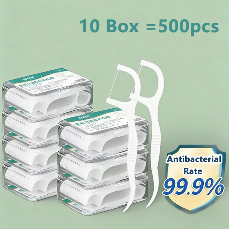 12510 Box Portable Disposable Dental Floss Plastic Toothpick Hightension Stick Oral Care 260626