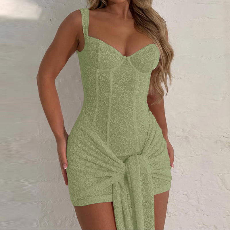 New Fashion Lace Sexy V-neck Waist-cinching Patchwork Tie Bodycon Strap Dress - view 5