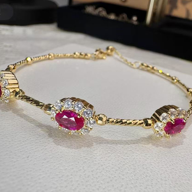2026 Choucong Sparkling Wedding Bangle Luxury Jewelry Genuine 100% 925 Sterling Silver Oval Cut Ruby Court Party Elegant Spring Women Flower Bracelet  - view 9