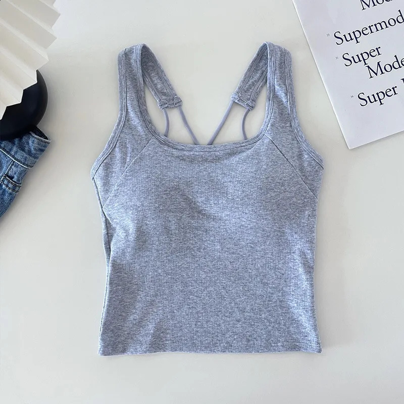 Solid Tank Top for Women Crosssling Short Vest Sports with Built in Bra Onepiece Sleeveless Slim Fashion Crop Female 260618 - view 4
