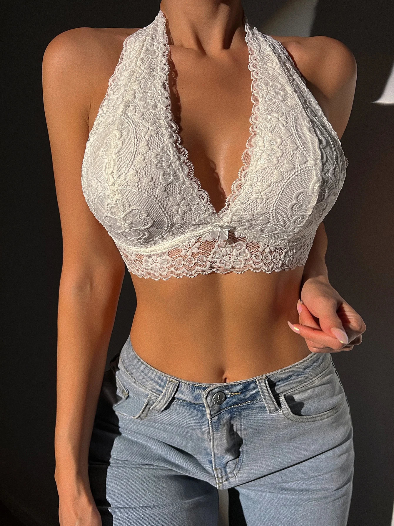 Womens Sexy Neck Hanging Suspender Bra With Floral Lace Pattern Gathering Push Up Comfortable Close Fitting A561 260626 - view 5