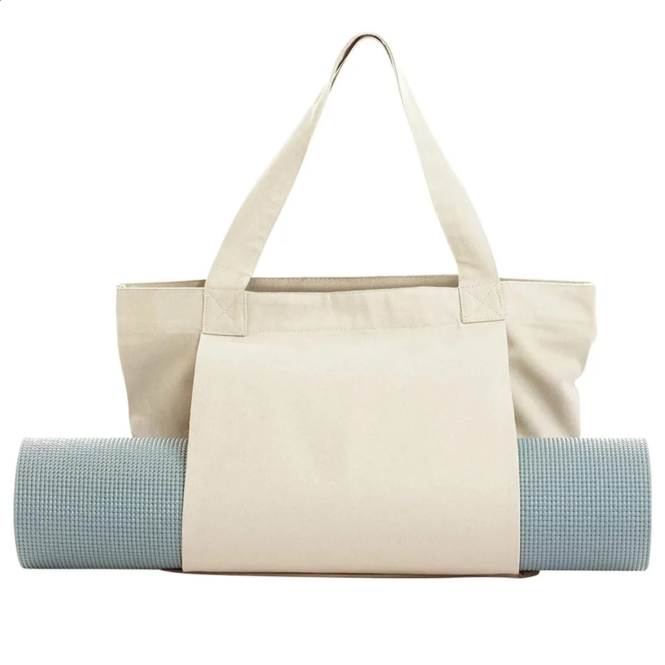 Canvas Tote Bag with Yoga Mat Pocket Carryall Shoulder Bag for Office Workout Pilates Travel Beach and Gym 260622CJ - view 3