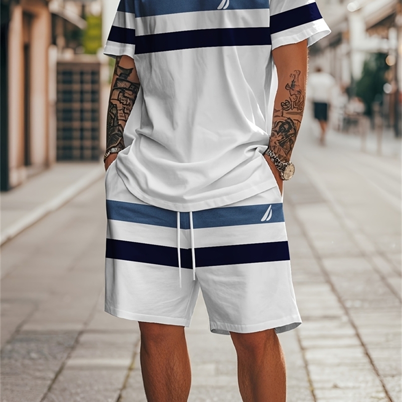 Summer Mens Short Sleeve Shorts Set Personalized Printed Short Sleeve Shorts Set Loose Breathable Casual Fashion 260618CJ - view 1
