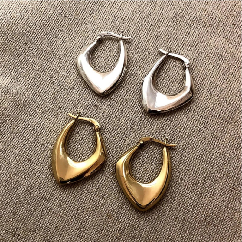 Huitan Geometric Metal Hoop Earrings for Women Gold ColorSilver Color Fashion Ladys Ear Earrings Daily Wear Versatile Jewelry 260626 - view 3