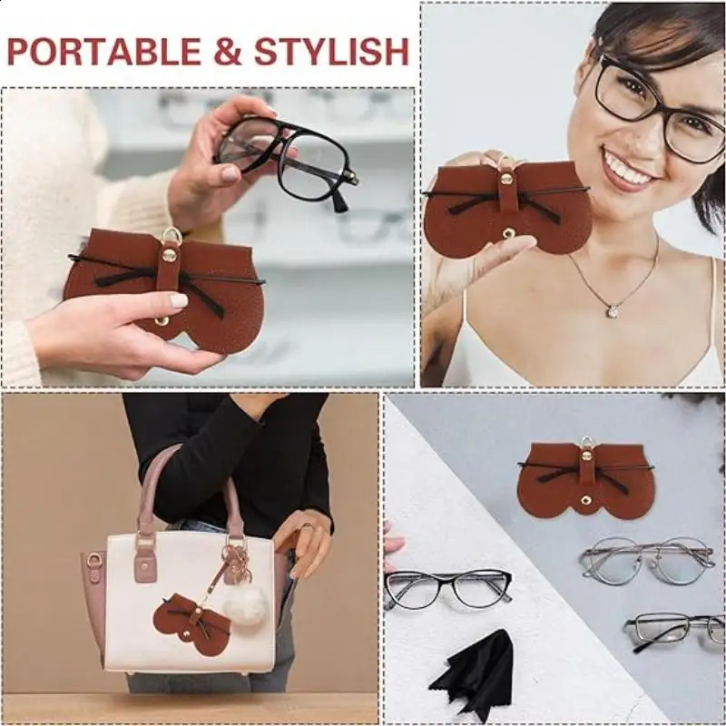 1PC/2PCS Litchi Embossed Glasses Cover Cute Hanging PU Leather Sunglasses Reading Glasses Storage Bag Travel Eyewear Holders 260625 - view 6