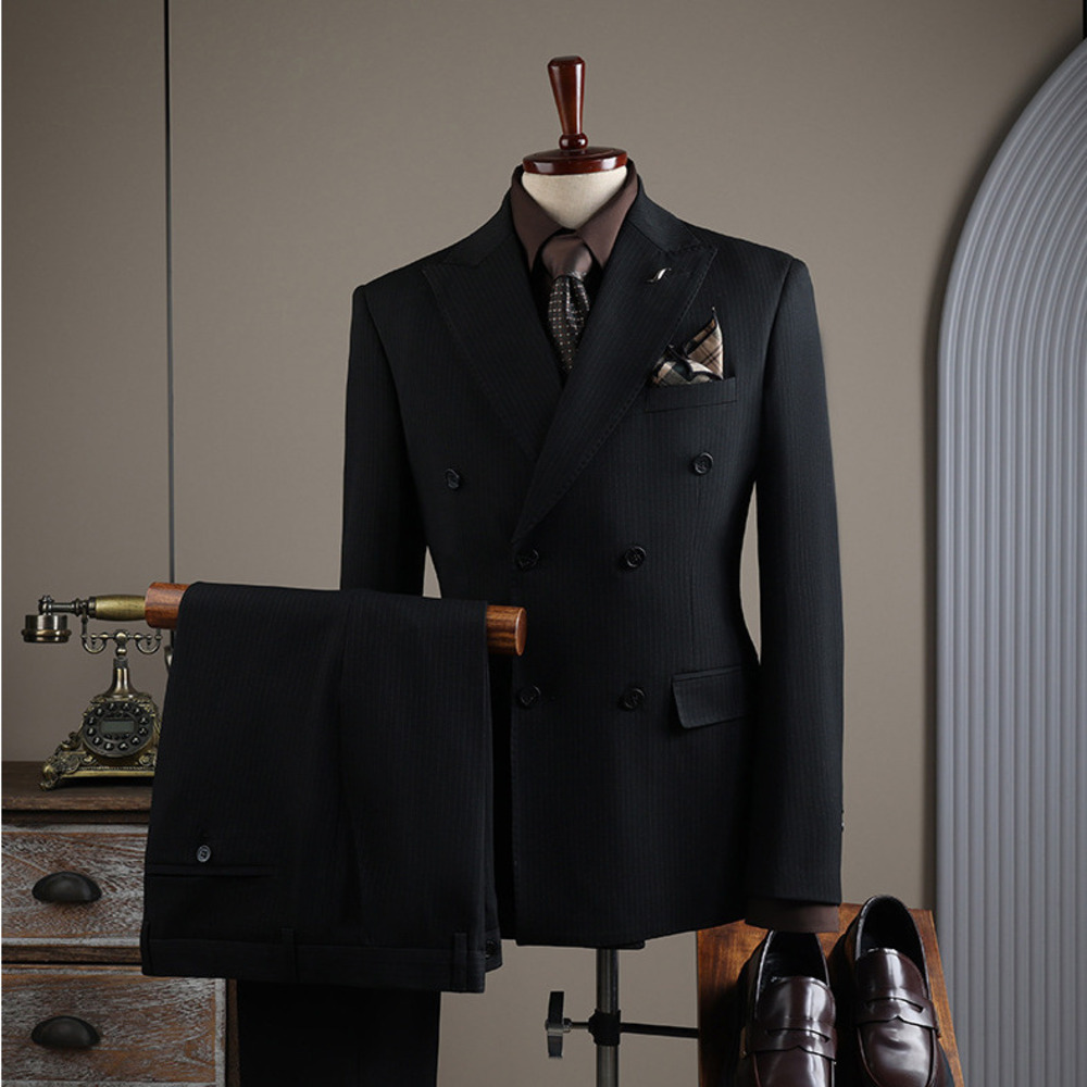 Suits For Men Mens Suit Suits Navy Solid Double Breasted Slim Fit 2 Piece Suit Groom Wedding Business Formal Outfit