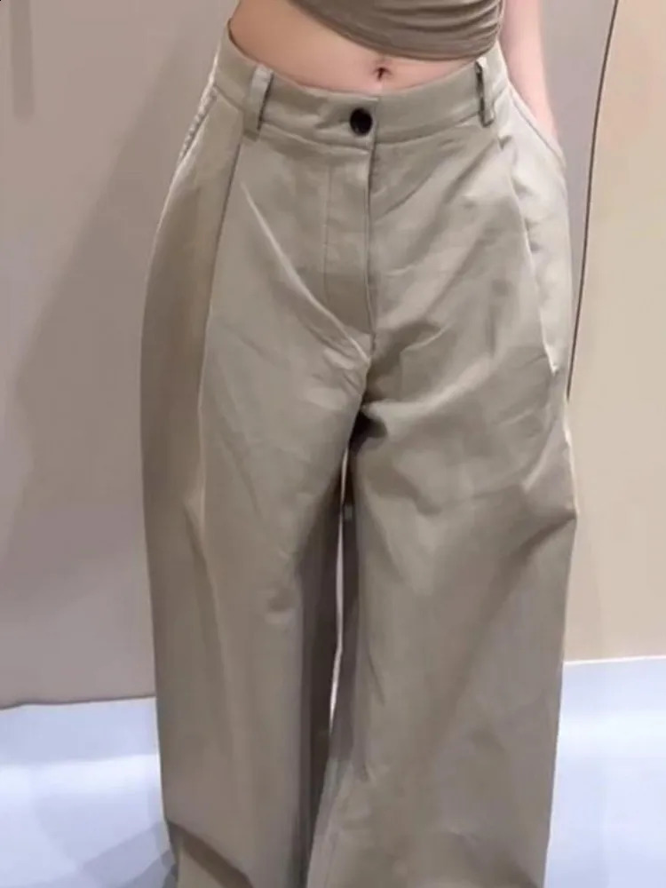 Summer Style Women Loose Fit Relaxed Khaki Pants Fashion Wide Leg Pant Work Lady Casual Long Floor Length Trousers 260625 - view 4