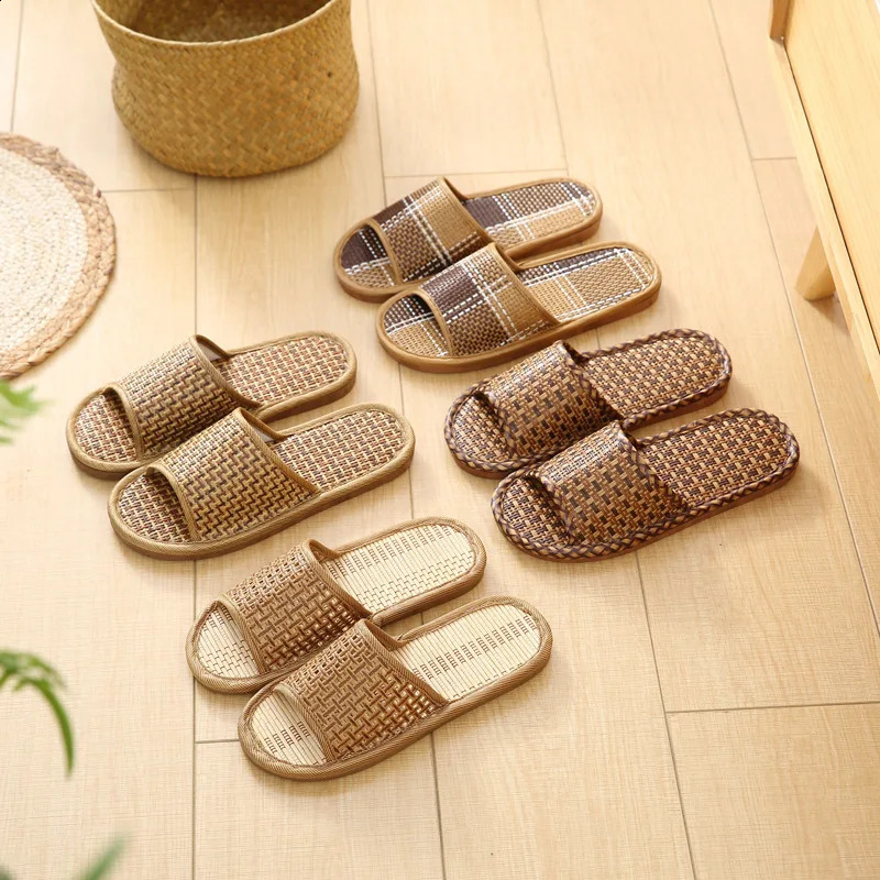 Bamboo Rattan Summer Slippers for Women/Men - Breathable Couple Sandals Soft Sole Anti-Slip Indoor Slides for Home/Beach 260624 - view 4