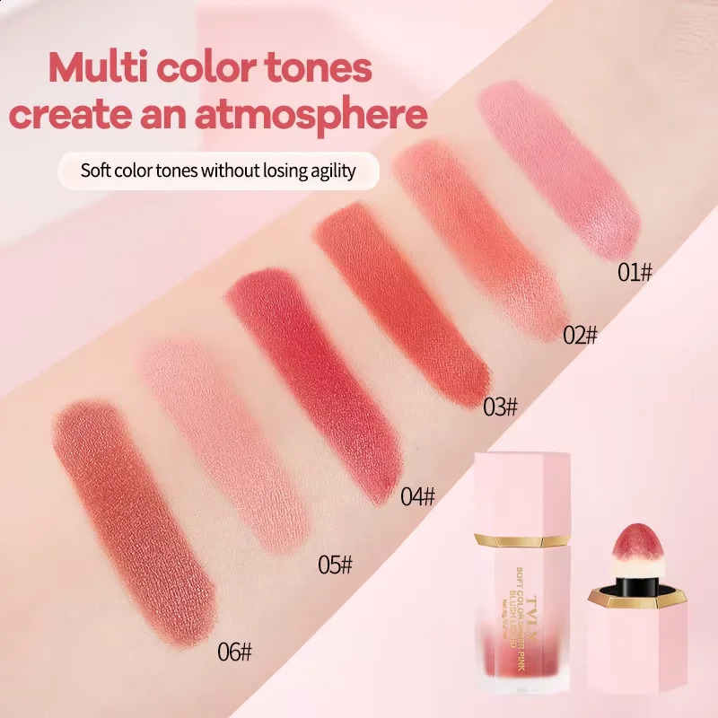 3-Color Matte Liquid Powder Blusher Easy to Apply Durable Waterproof Powder Blusher Sponge Brush Head 260625 - view 6