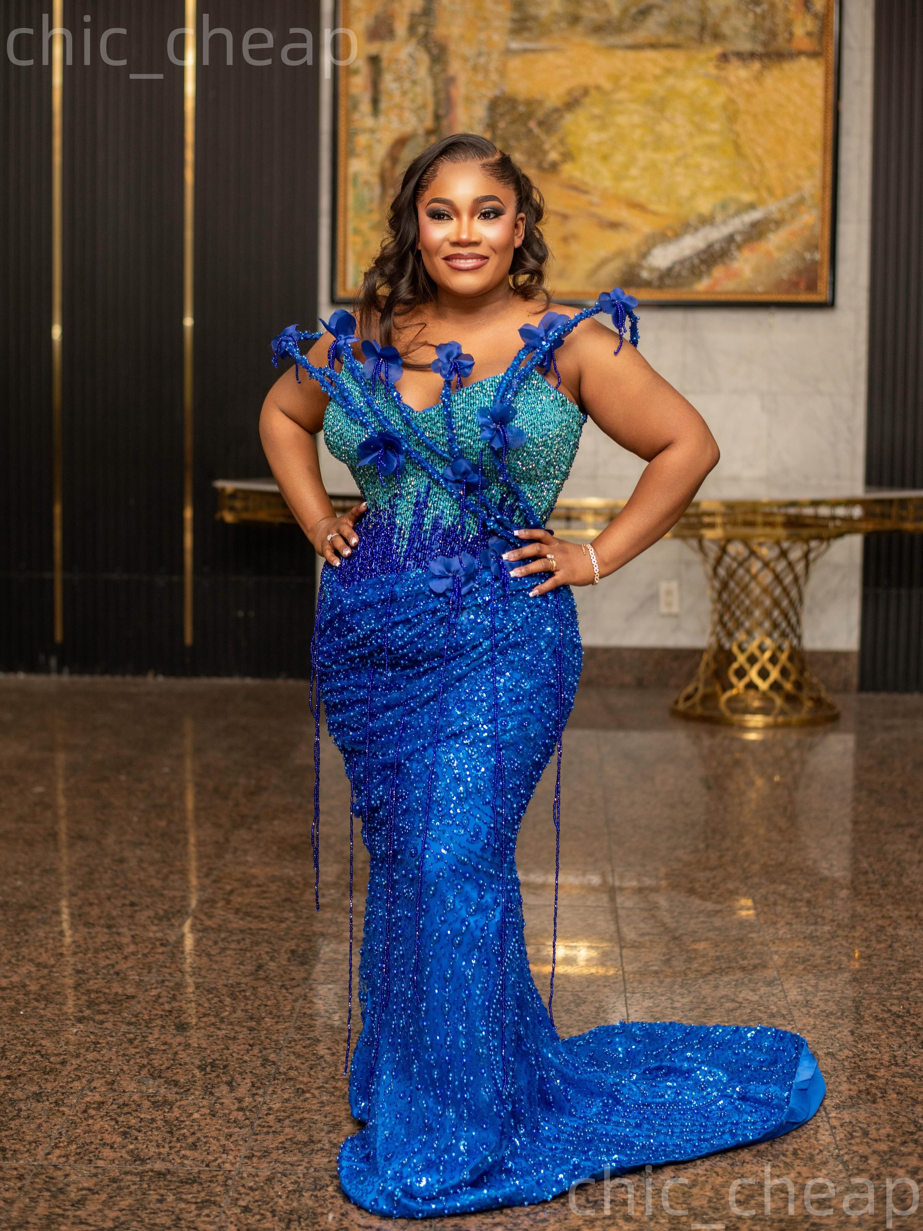 Aso Ebi Royal Blue Mermaid Prom Dress 2026 Evening Dress Beaded Flowers Tassels Sequined Birthday Formal Women Pageant Party Gowns Long Dinner Dresses - view 4