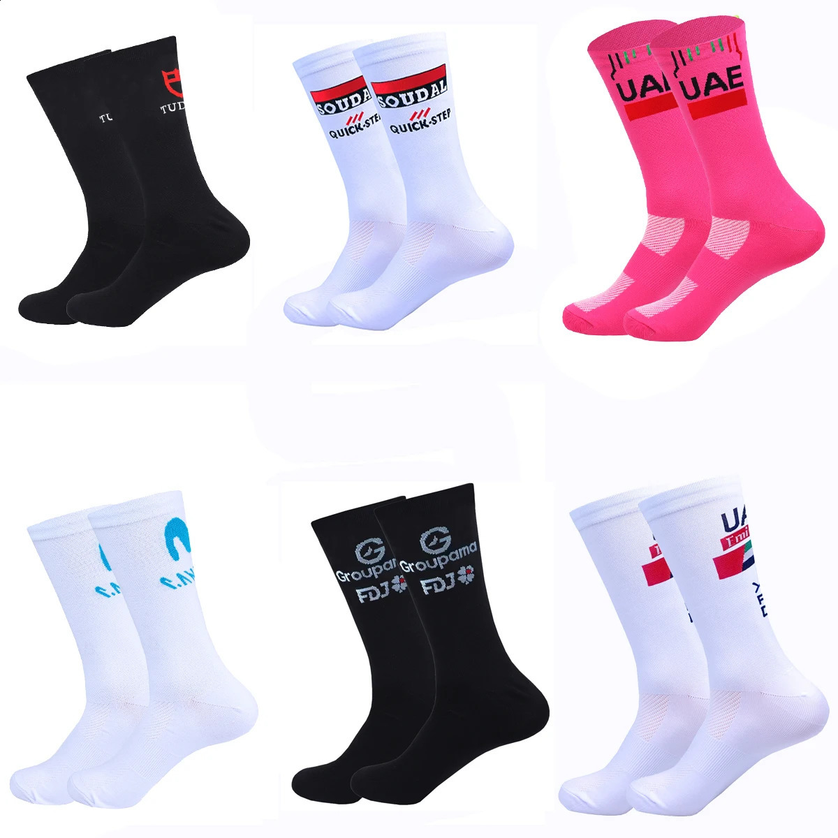 White TREKKING Cycling Socks Non Slip UAE Team Soccer Socks Cushioned Breathable Running Yoga Basketball Bike Sports Grip Socks 260626