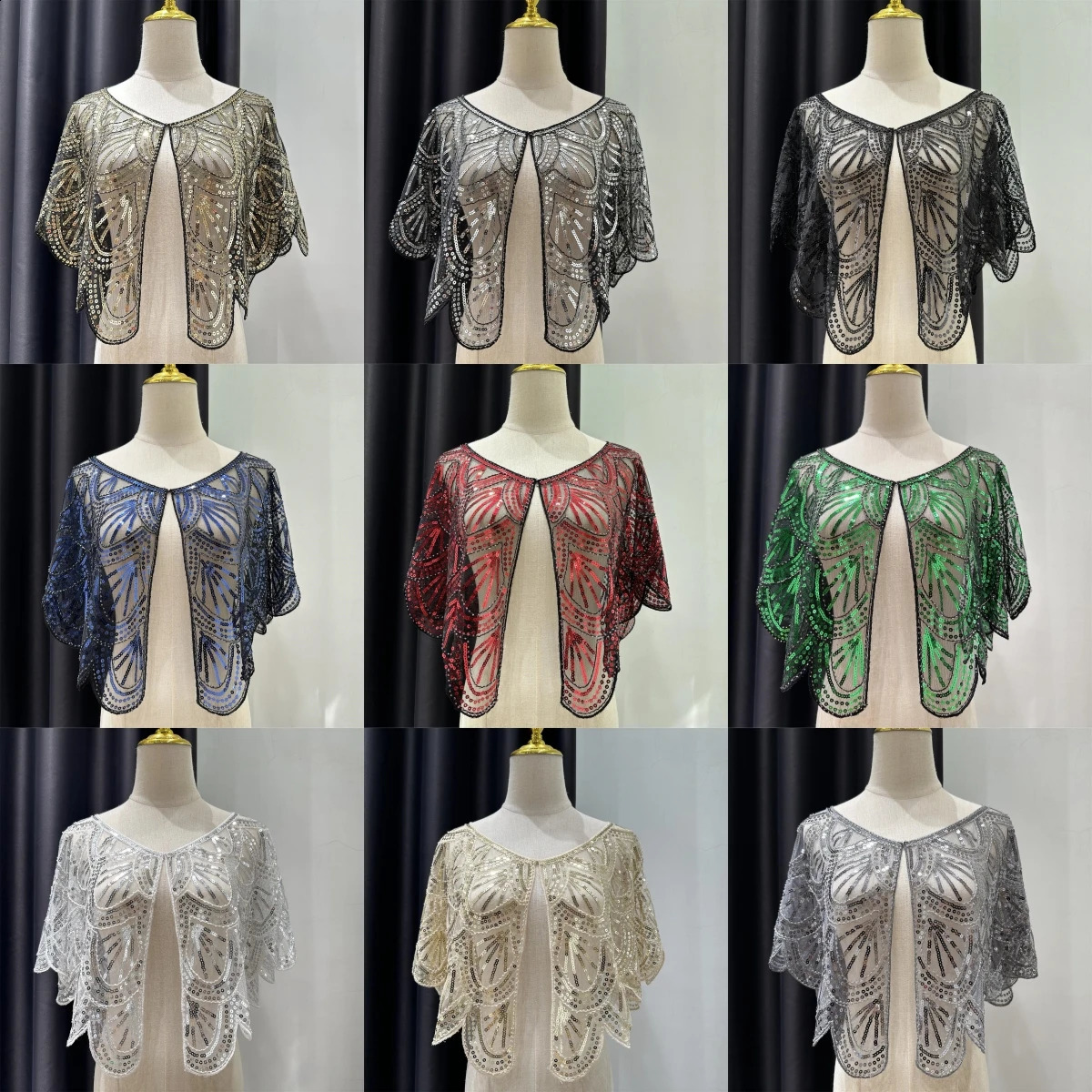 1920s Beaded Sequin Flapper Shawl Elegant Retro Lace Cape Wedding Evening Dress Outerwear Shawl 9 Colors 260625 - view 4