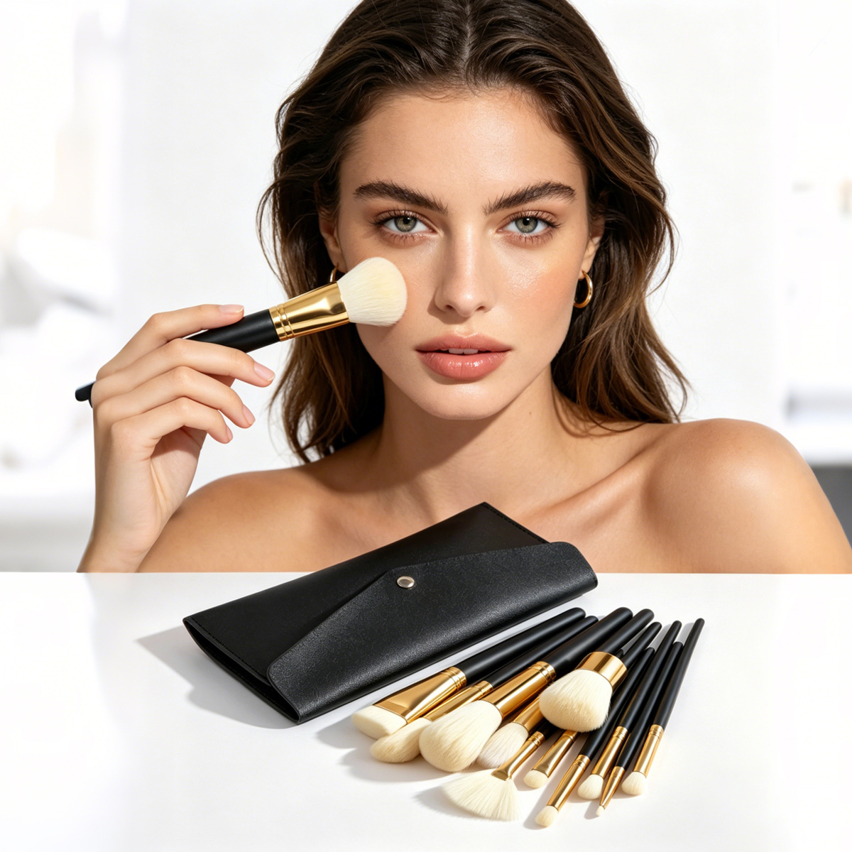 11-piece make-up brush set, black, make-up company, make-up brush case, set, blush brush, factory
