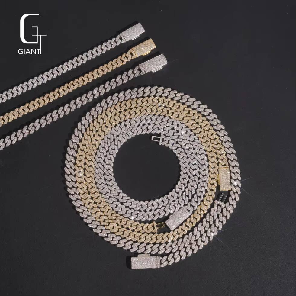 8mm Two Rows Hip Hop VVS Round Brilliant Cut 925 Silver Moissanite Cuban Chain Past Diamond Tester Iced Out Moissanite Necklaces - view 1
