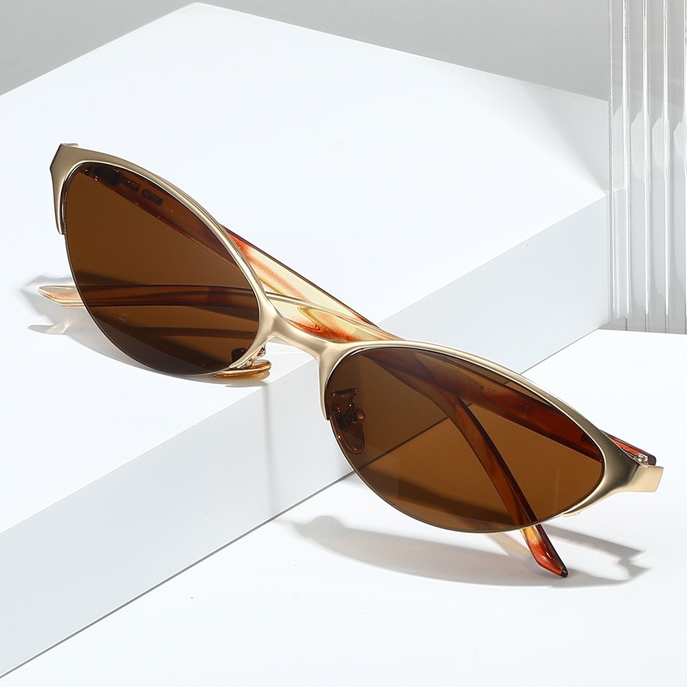 Fashion New High-End Cat-Eye Metal Anti-Uv Sunshade Plain Versatile Sunglasses