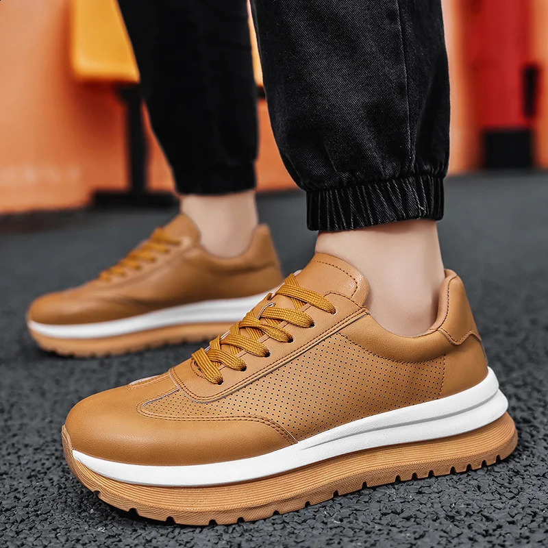 Spring Summer Genuine Leather Leisure Style Breathable Mens Casual Shoes Round Toe Lace Up Platform Cowhide Sneakers 260626 - view 7