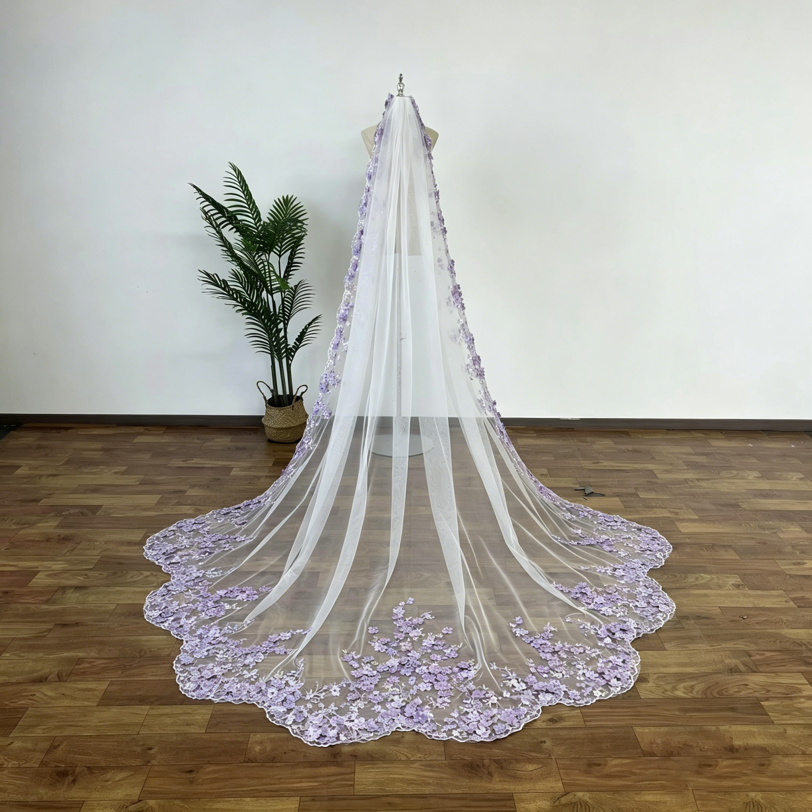 Gorgeous Bridal Wedding Veils With Comb 3D Appliques Long Cathedral One Layer Accessories For Brides Customized - view 4
