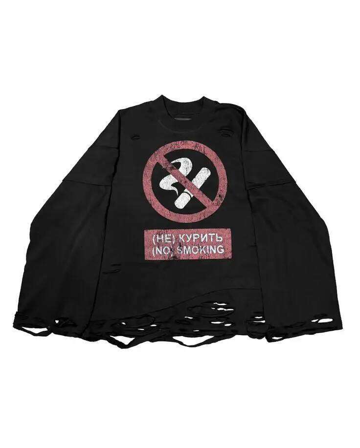 Y2K Cigarette Pattern Print Streetwear Harajuku Hip Hop Ripped Long Sleeve Top Gothic Fashion Crew Neck Sweatshirt Men Women W260626 - view 5