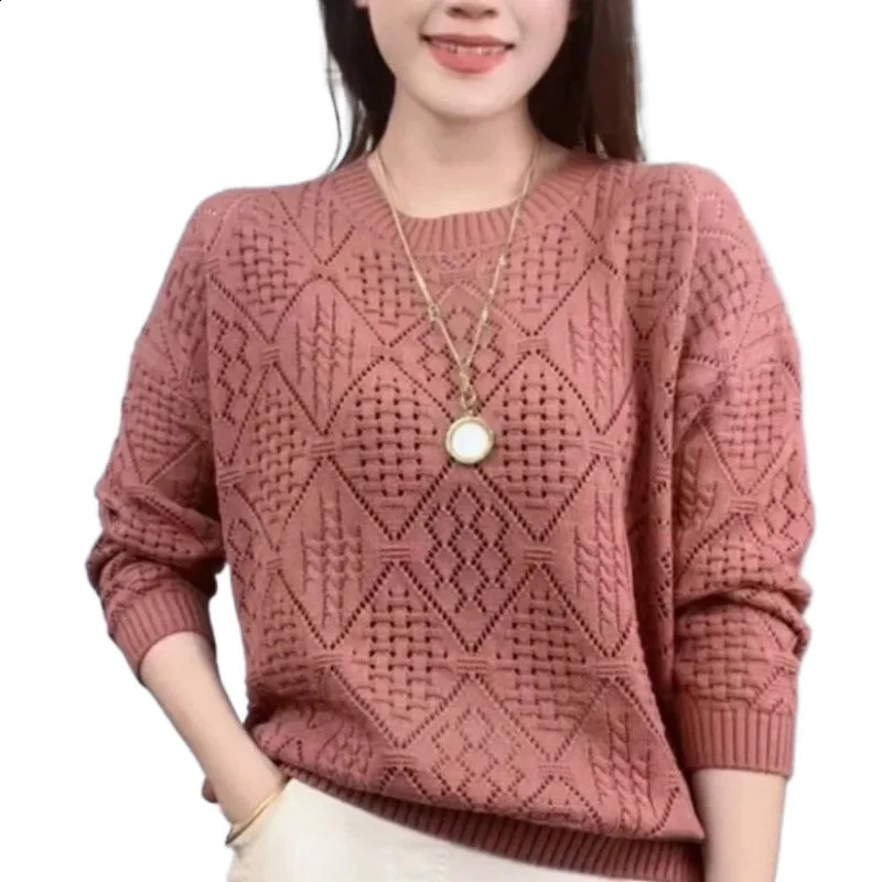 Hollow Knitted Sweater Womens Spring Clothing Fashionable Foreign Loose and Thin Versatile Long-sleeved Top Pullover 260626 - view 6