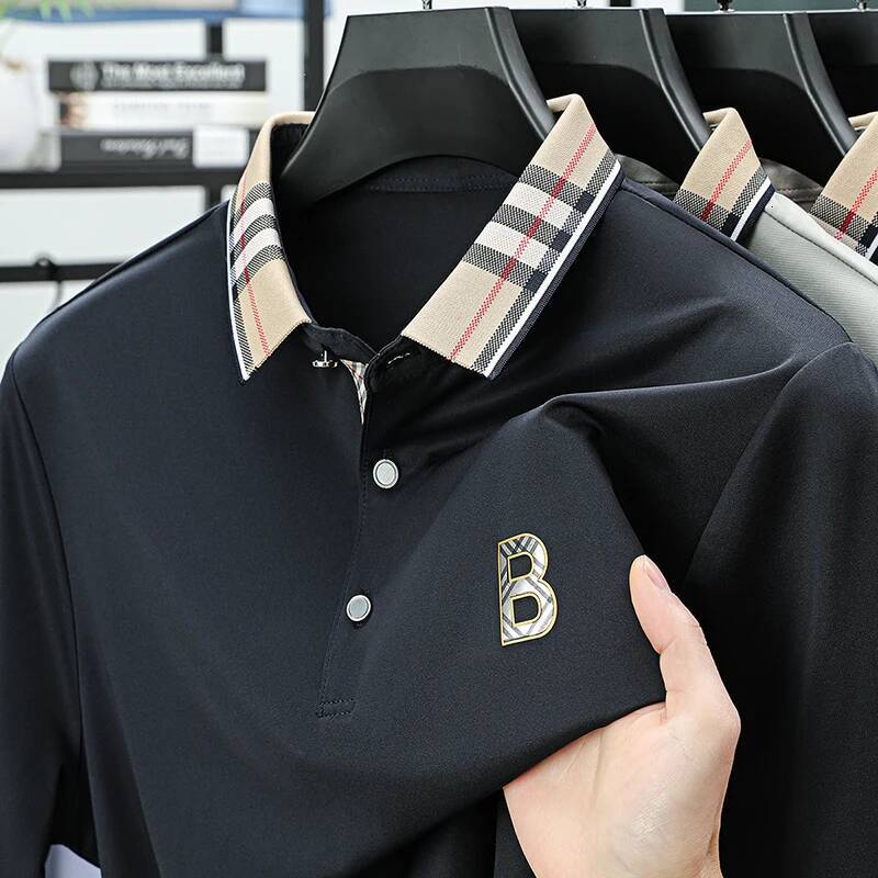 Mulberry T-Shirt Ice Silk Dad Summer Short Sleeved Men's Upper Clothes Breathable Polo Shirt Asia Size - view 5