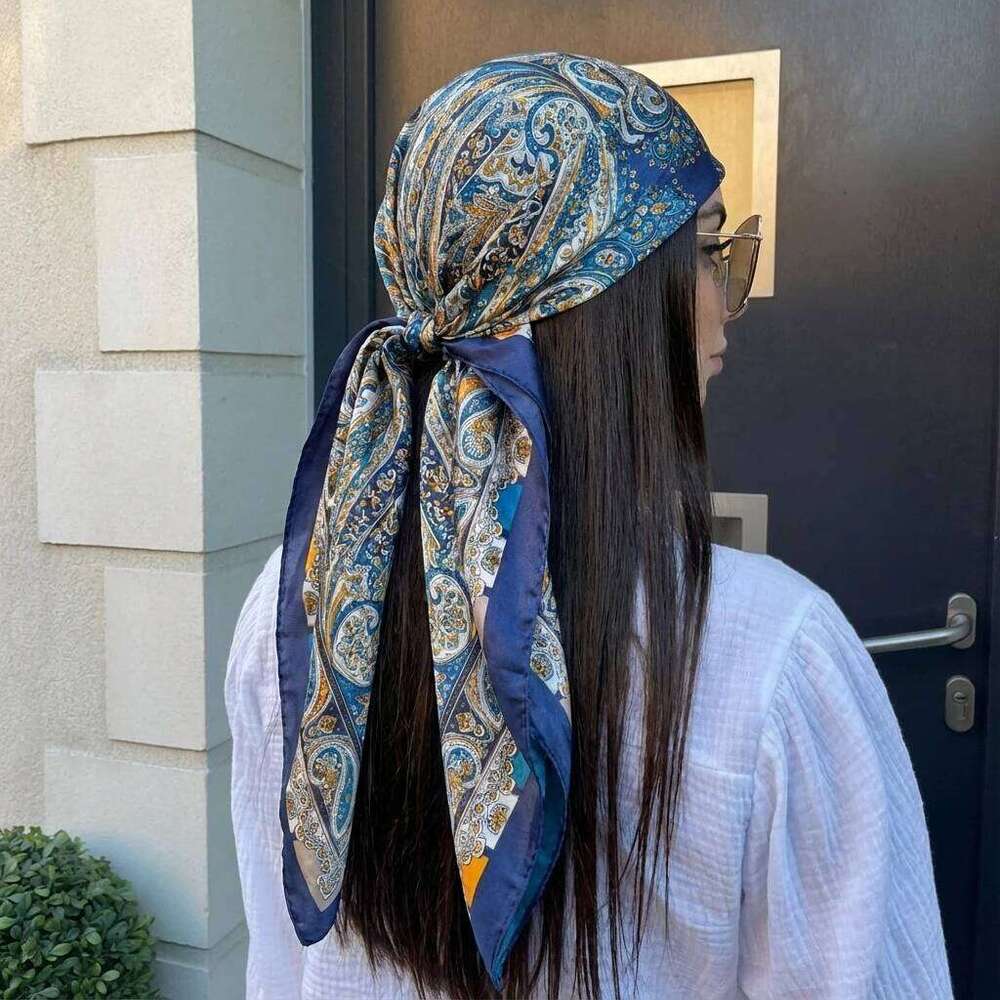 90*90cm Paisley Print Satin Hijabs for Women Luxury Square HeadScarf Bandana Cheveux Soft Neckerchief Hijab Hair Scarves 26Y06226 - view 7