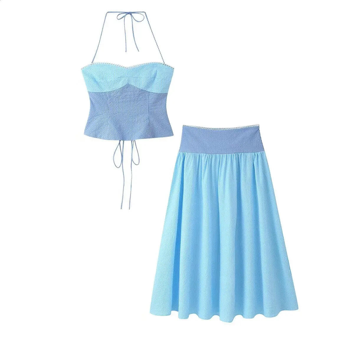 Chic Striped Skirt Suits Women Sleeveless Slim Halter Tank Top Long 2Pieces Set 2026 Summer Vacation Beach Outfits Sets 260625 - view 7