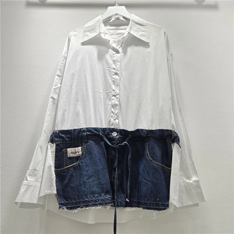 SuperAen Spring 2026 Korean-style ned Denim Patchwork Long-sleeved Shirt Single Breasted Loose Casual Tops 260626 - view 5