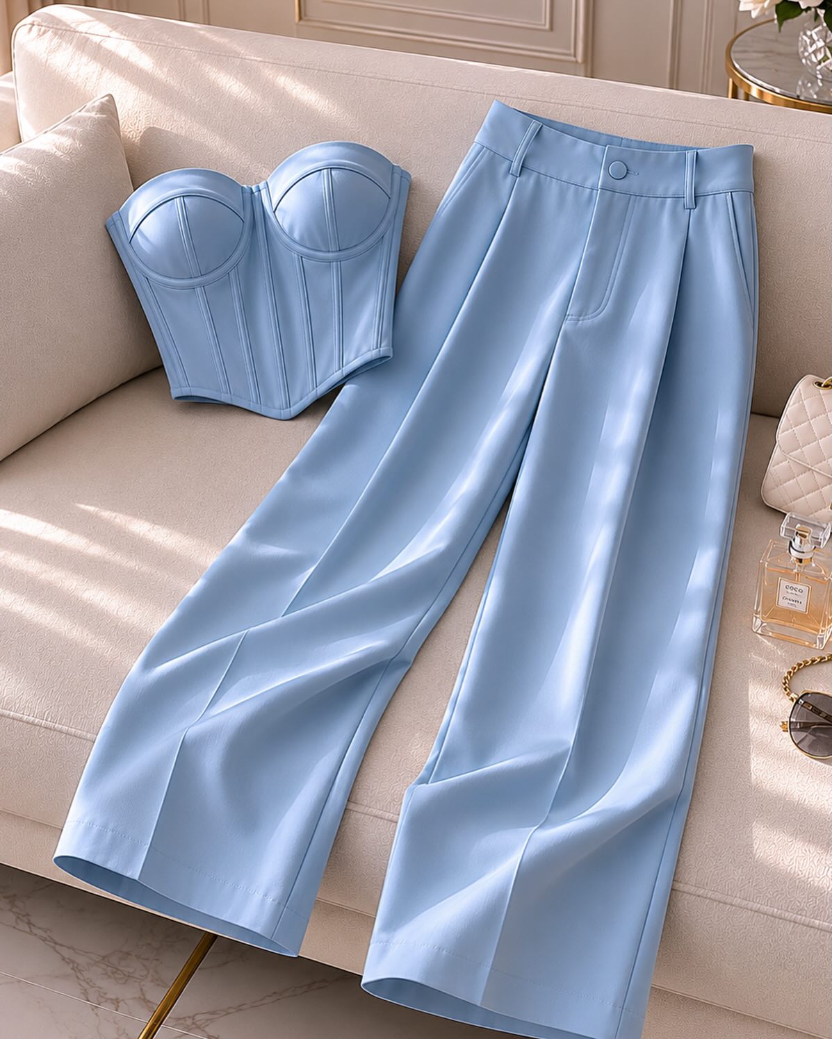 Womens Summer Outfits 2 Piece Sets Casual Top Wide Leg Pants Spring Matching Lounge Set SF060 - view 8
