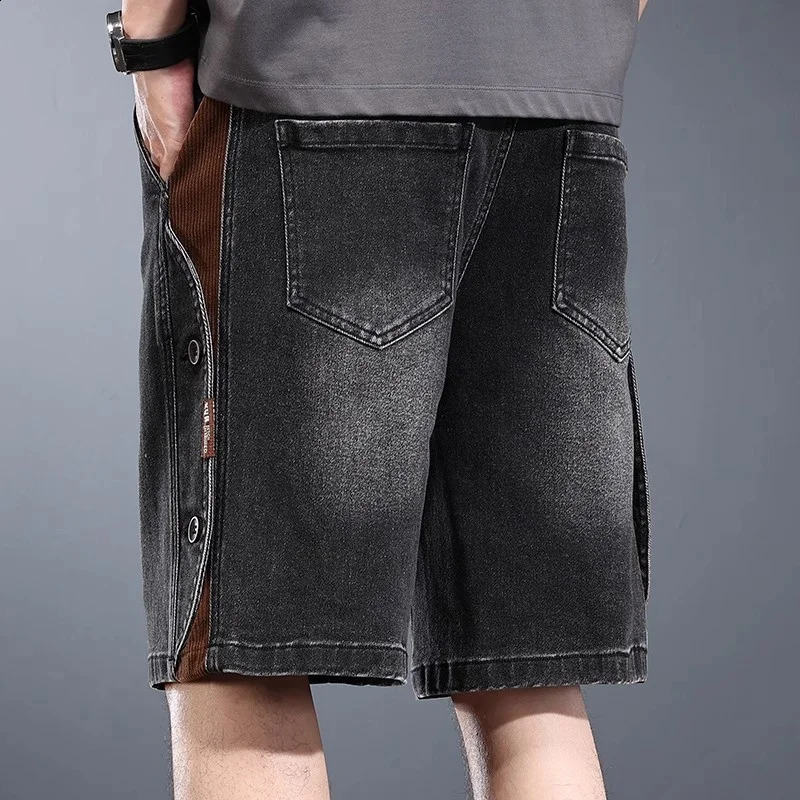 2026 Drawstring Blue Baggy Denim Shorts For Men High Street Retro Casual Jorts Side Button n Patchwork Short Jeans 260625 - view 6