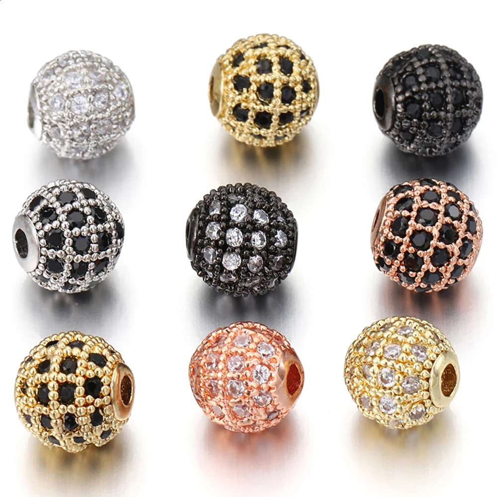 5pcs Metal Brass Micro Pave Cubic Zirconia Round Spacer Loose Beads for DIY Charms Necklace Bracelet Jewelry Making Accessories 260623