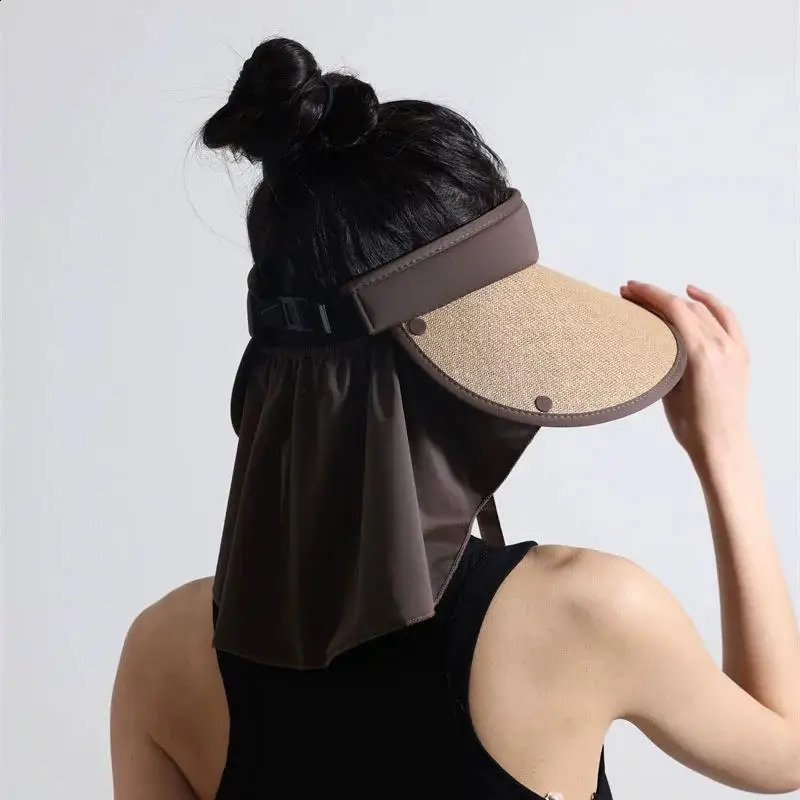 BGS3Summer Outdoor Sun Hat For Women Fashionable Casual Wide Brimmed Hat Portable Fisherman Hat With Removable Sunscreen Shawl 260625